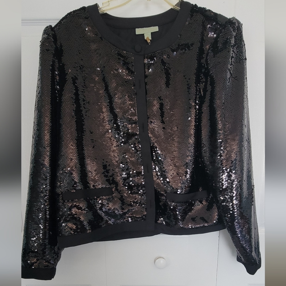 Ryegrass Black Sequin Button Up Jacket, Size XXL, NWT